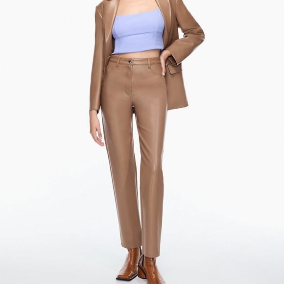 Aritzia Wilfred The Melina Vegan Leather High Waist Pant in Saville Beige Size 6 - Picture 1 of 6